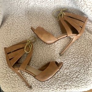 Talbot Tan Lace-Up Peep Toe Heels